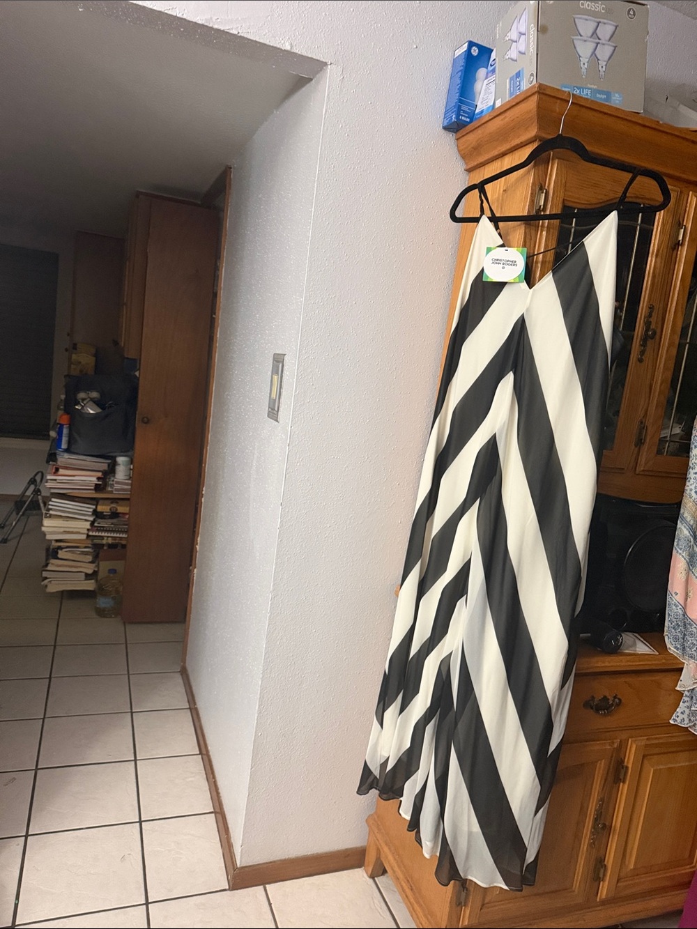 Black & White Striped Maxi Dress with V-Neck
